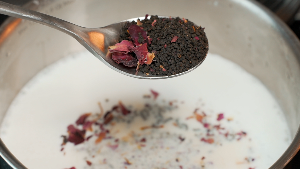 Add milk, water & Kesar Chai to a pan